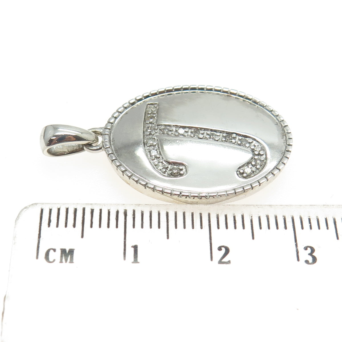 925 Sterling Silver Real Round-Cut Diamond Letter "T" Initial Oval Pendant