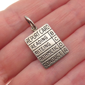WELLS 925 Sterling Silver Vintage Report Card Oxidized Mini Charm Pendant