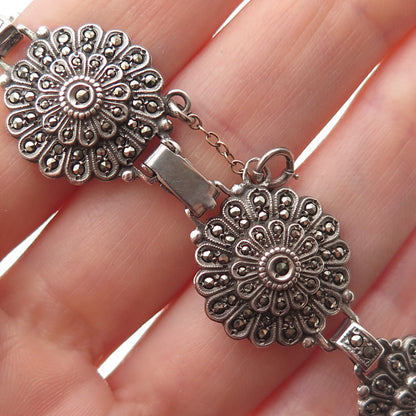Kimler & Daniel Sterling Silver Antique Art Deco Real Marcasite Bracelet 6.75"