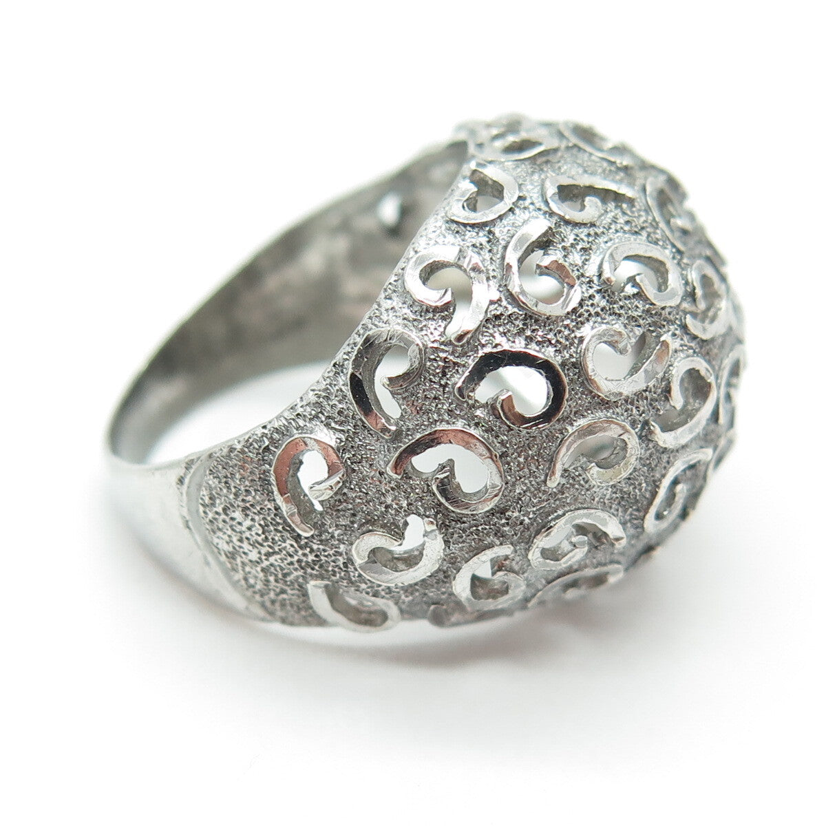 925 Sterling Silver Vintage Modernist Dome Oxidized Ring Size 7.75