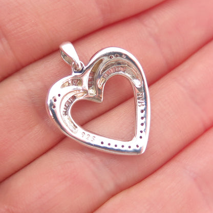 HAN Sterling Silver Real Round & Tapered Baguette-Cut Diamond Heart Mini Pendant