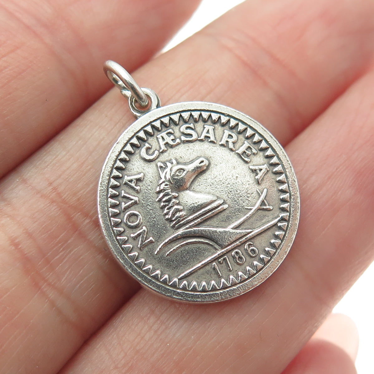 925 Sterling Silver Vintage New Jersey Nova Caesarea Coin Charm Pendant