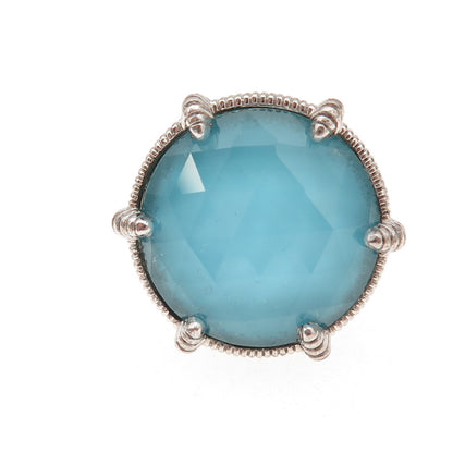 Judith Ripka 925 Sterling Silver Real Doublet Turquoise Floral Ring Size 7