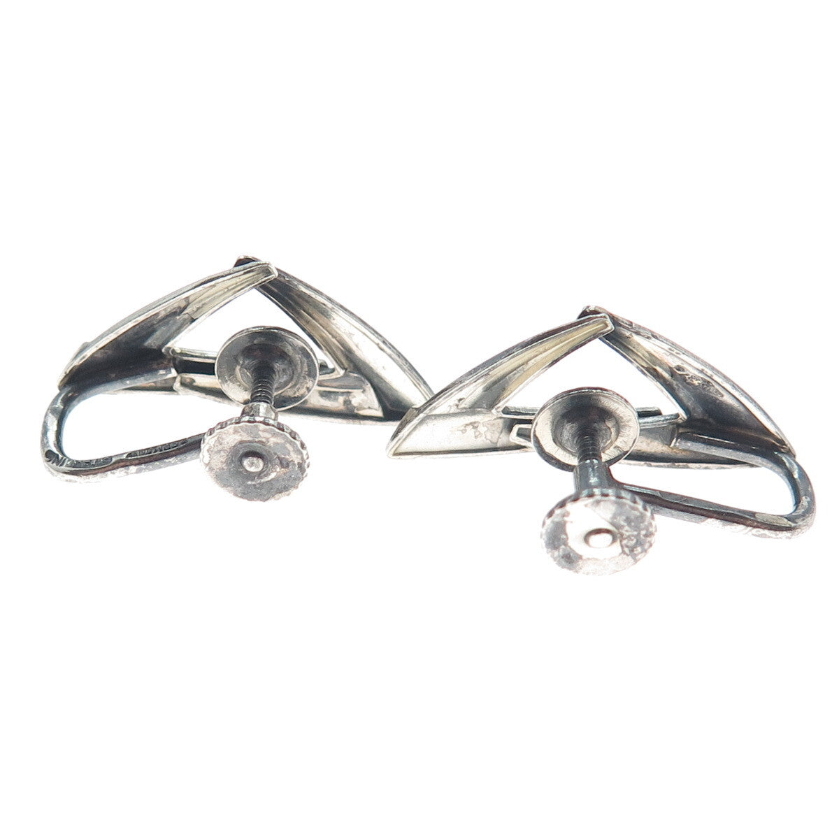 925 Sterling Silver Vintage Germany Modernist Oxidized Screw Back Earrings