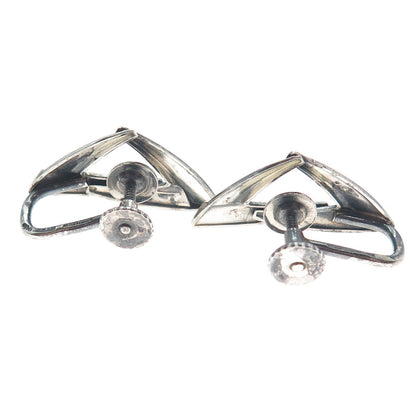 925 Sterling Silver Vintage Germany Modernist Oxidized Screw Back Earrings