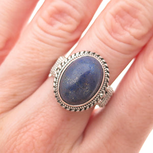 925 Sterling Silver Vintage Real Cabochon Lapis Oxidized Ring Size 7.5