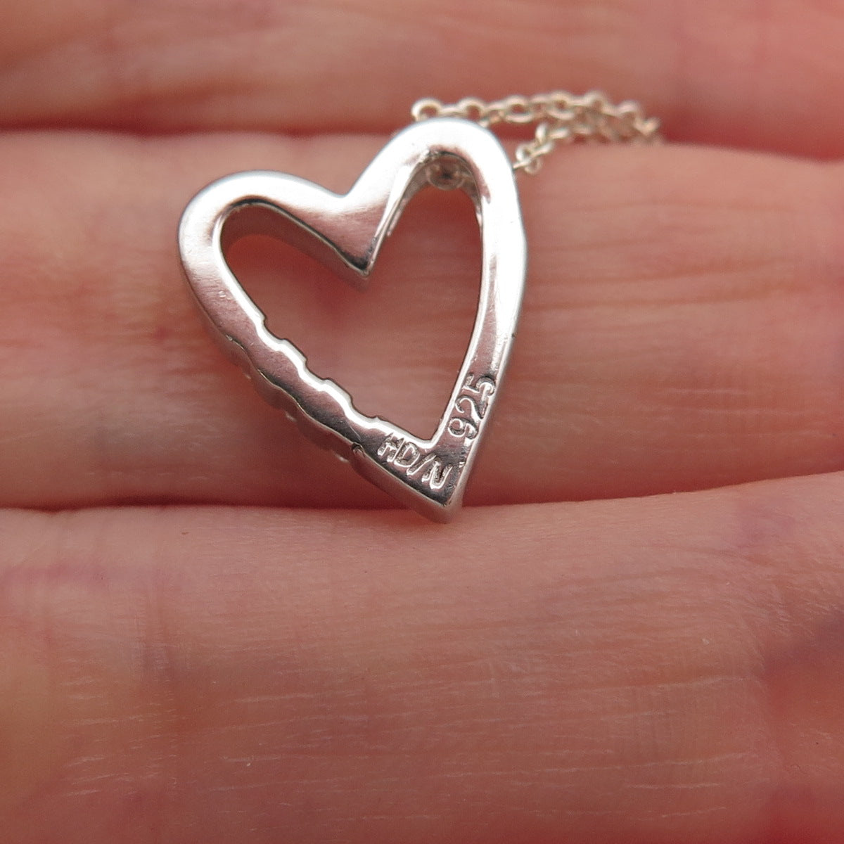 925 Sterling Silver Real Round-Cut Diamond Heart Cable Chain Necklace 18"
