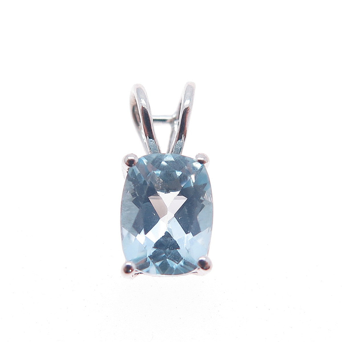 925 Sterling Silver Real Cushion-Cut Blue Topaz Minimalist Charm Pendant