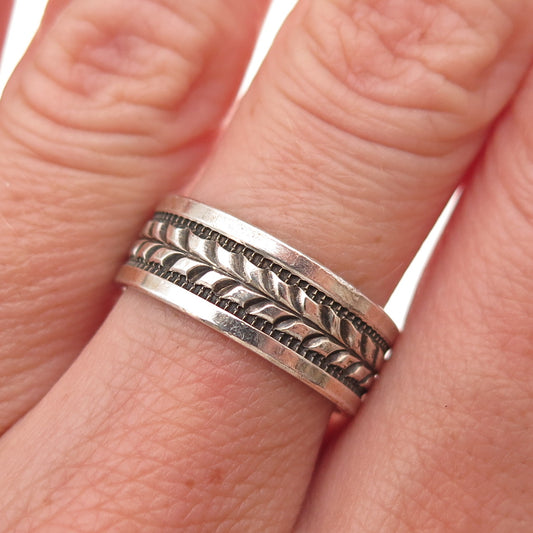925 Sterling Silver Gold Plated Vintage Wheat Oxidized Band Ring Size 7.5