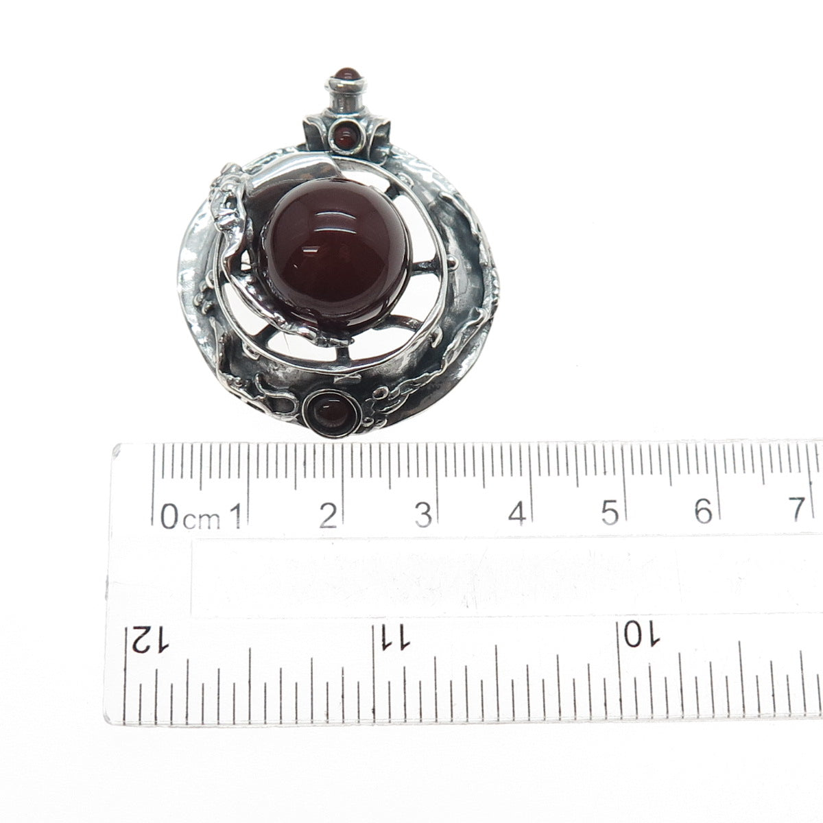 925 Sterling Silver Vintage Real Carnelian Modernist Oxidized Slide Pendant