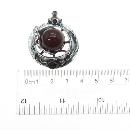 925 Sterling Silver Vintage Real Carnelian Modernist Oxidized Slide Pendant