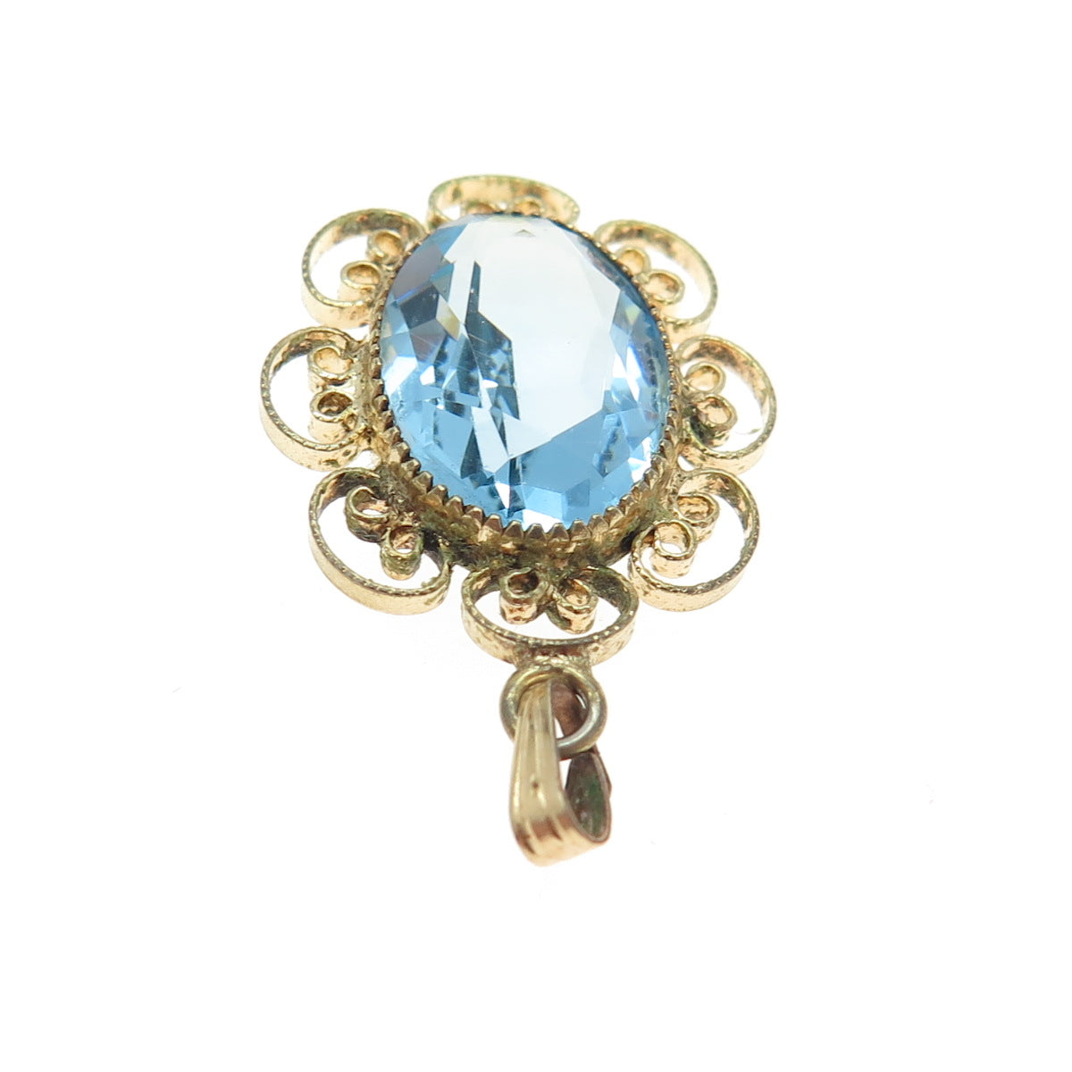 1/20 12K Gold Filled Antique Blue Oval-Cut Shaped C Z Ornate Pendant