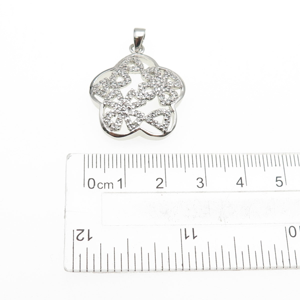 925 Sterling Silver Round-Cut C Z Flower Charm Pendant