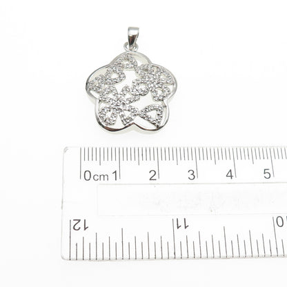 925 Sterling Silver Round-Cut C Z Flower Charm Pendant