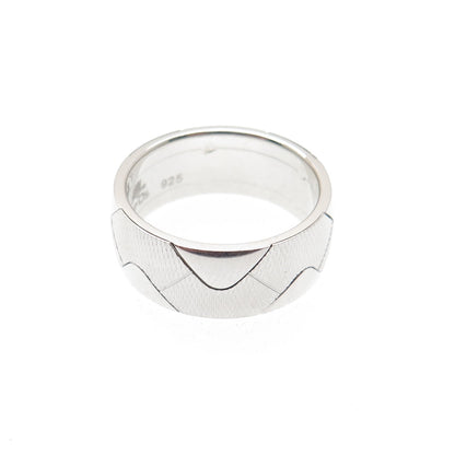 NEOS 925 Sterling Silver Textured Wave Band Ring Size 7.75