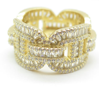 925 Sterling Silver Gold Plated C Z Anchor Mariner Link Ring Size 8.75