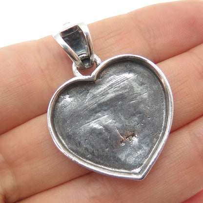 KEN CRAFTS 925 Sterling Silver Vintage Floral Heart Oxidized Charm Pendant