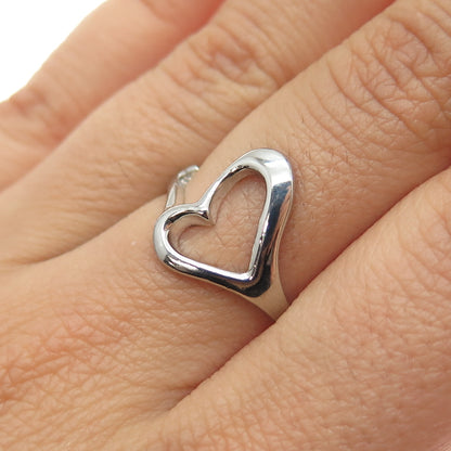 925 Sterling Silver Vintage Modernist Heart Oxidized Ring Size 7