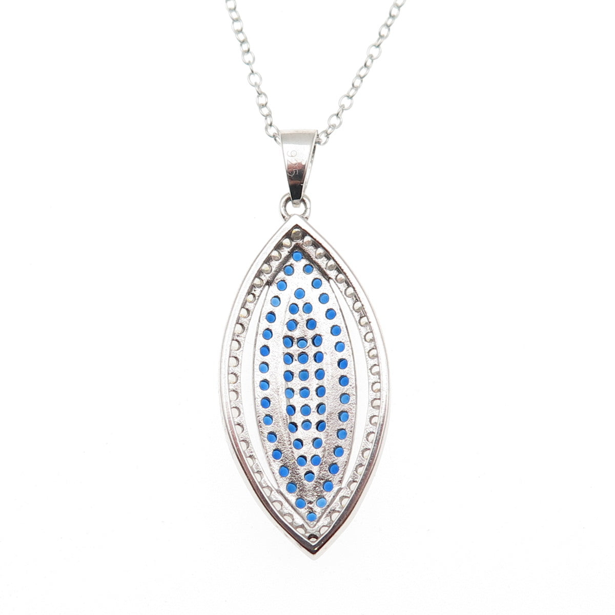 925 Sterling Silver Round-Cut Blue & White C Z Cable Chain Necklace 18"