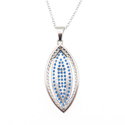 925 Sterling Silver Round-Cut Blue & White C Z Cable Chain Necklace 18"