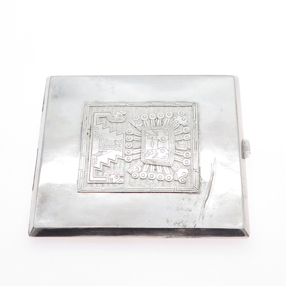 900 Silver Vintage Bolivia Tribal God Cigarette Case