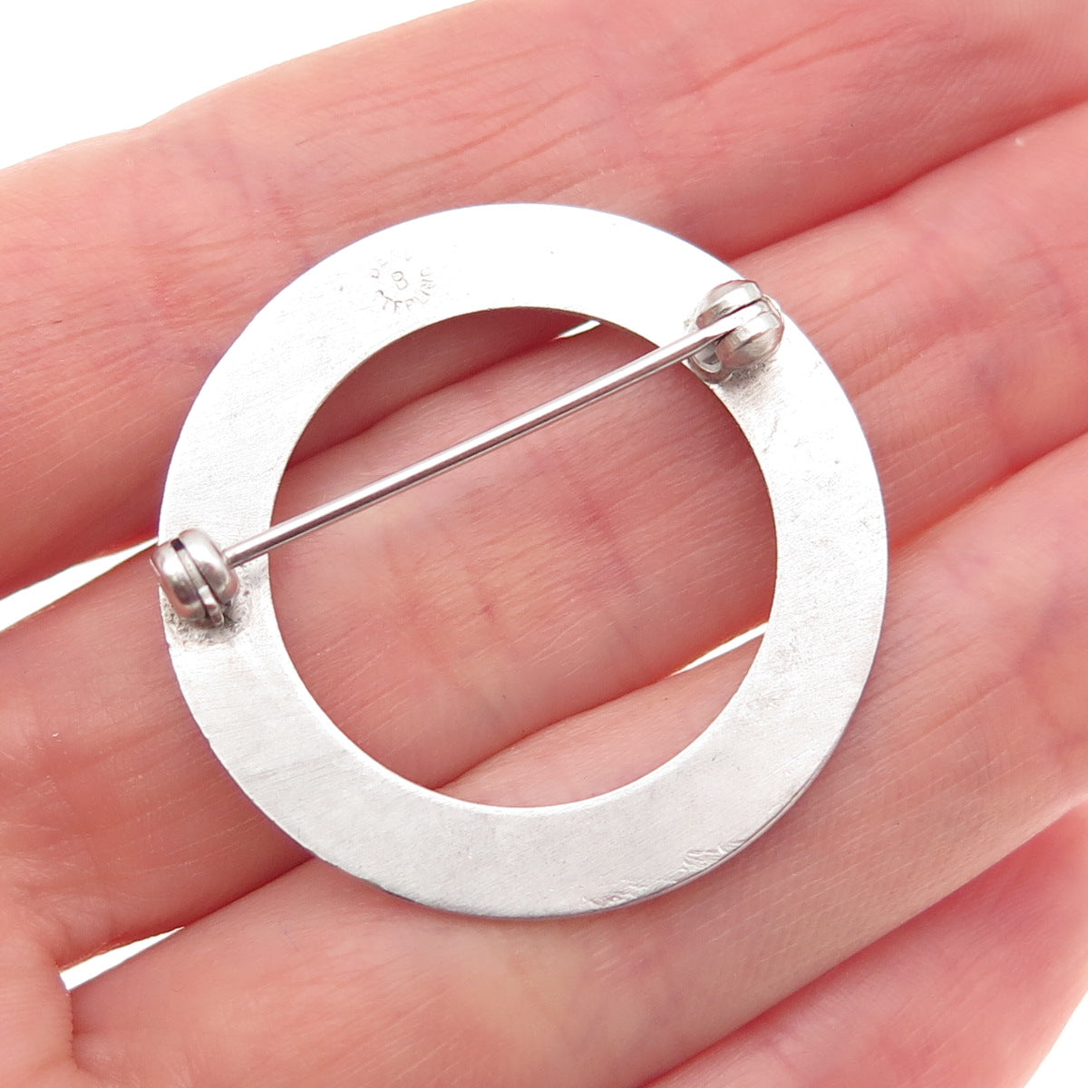 BEAU 925 Sterling Silver Vintage Brushed Circle of Life Pin Brooch