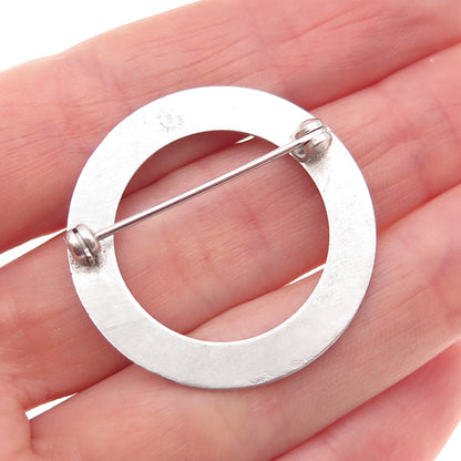 BEAU 925 Sterling Silver Vintage Brushed Circle of Life Pin Brooch