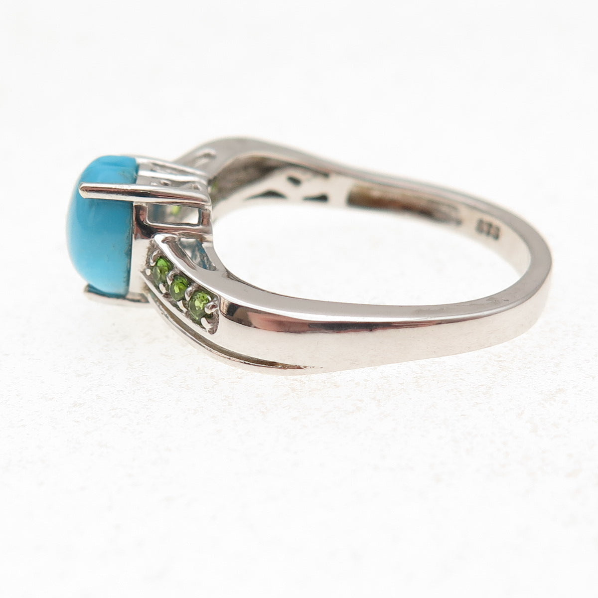 Chuck Clemency 925 Sterling Silver Real Turquoise & Peridot Heart Ring Size 8