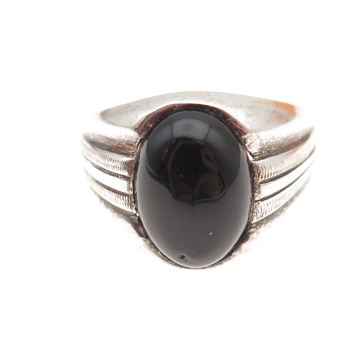 800 Silver Vintage Egypt Real Black Onyx Oxidized Ring Size 11