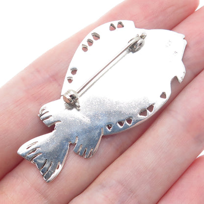 925 Sterling Silver Vintage Oz Black Enamel Fish Pin Brooch