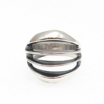 925 Sterling Silver Vintage Mexico Modernist 4-Row Oxidized Ring Size 8.75