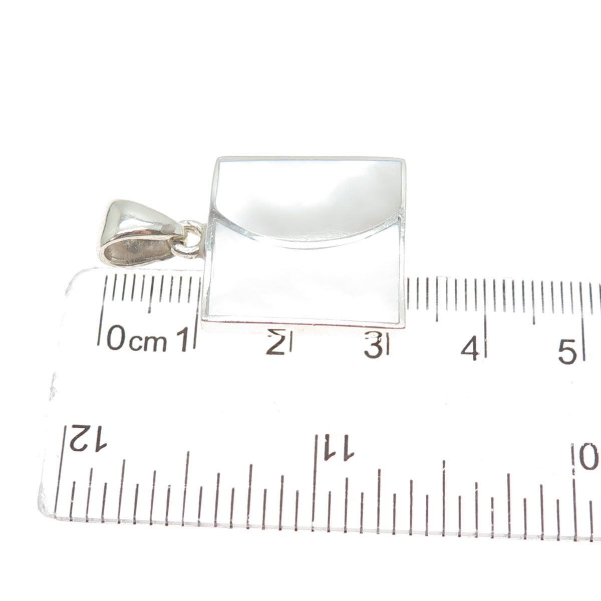 925 Sterling Silver Vintage Real MOP Modernist Square Charm Pendant