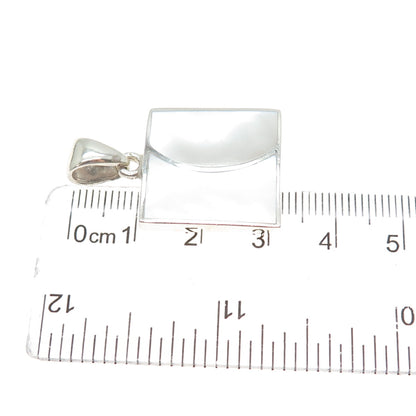 925 Sterling Silver Vintage Real MOP Modernist Square Charm Pendant