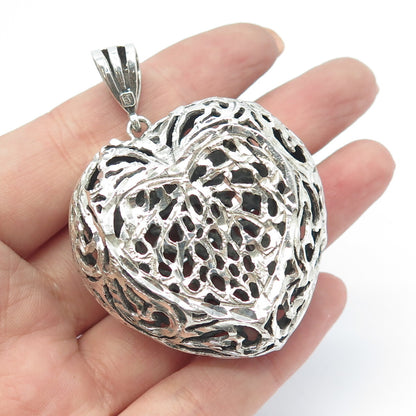 925 Sterling Silver Vintage Ornate Puffy Heart Pendant