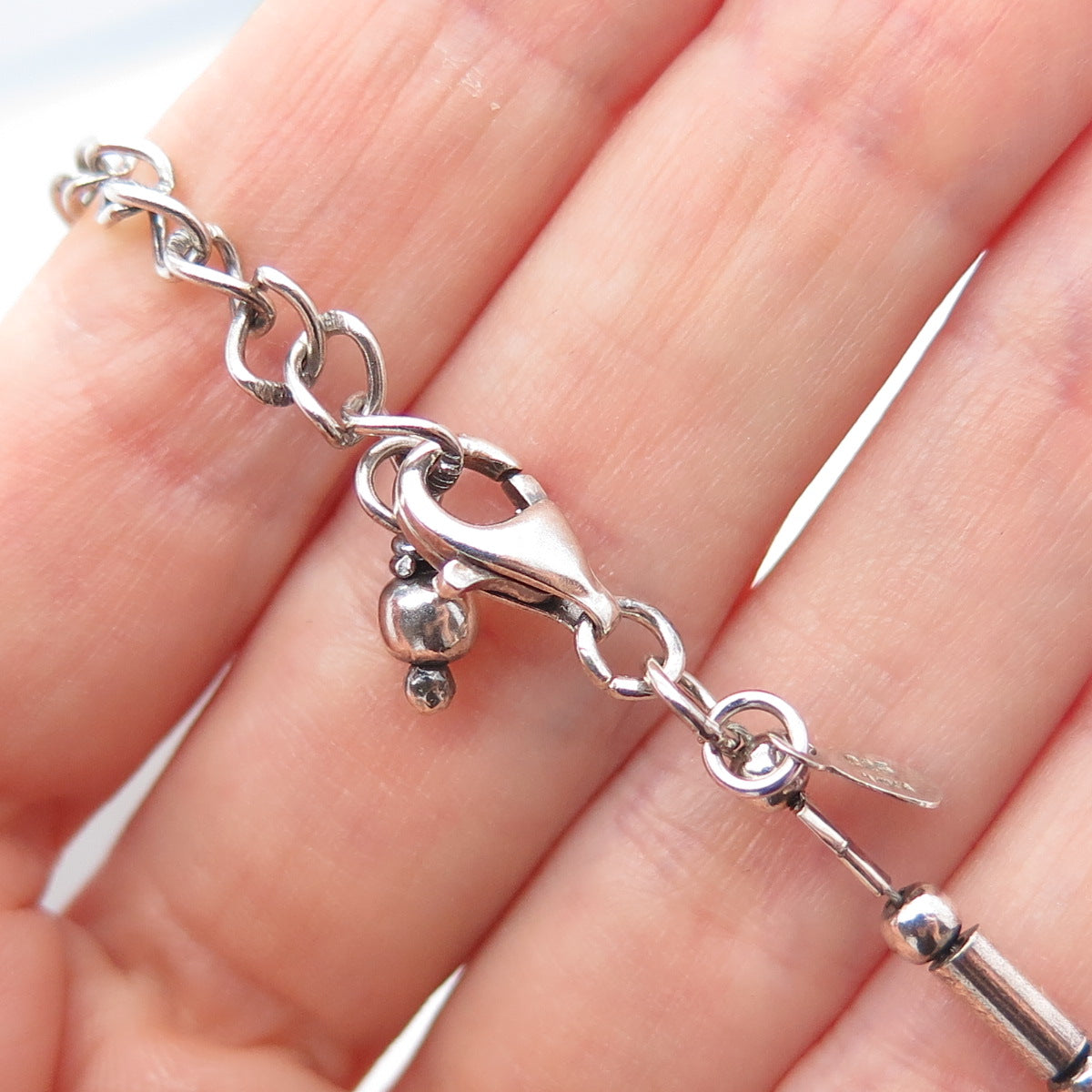 925 Sterling Silver Vintage Modernist Thorn Beaded Chain Necklace 16-18"