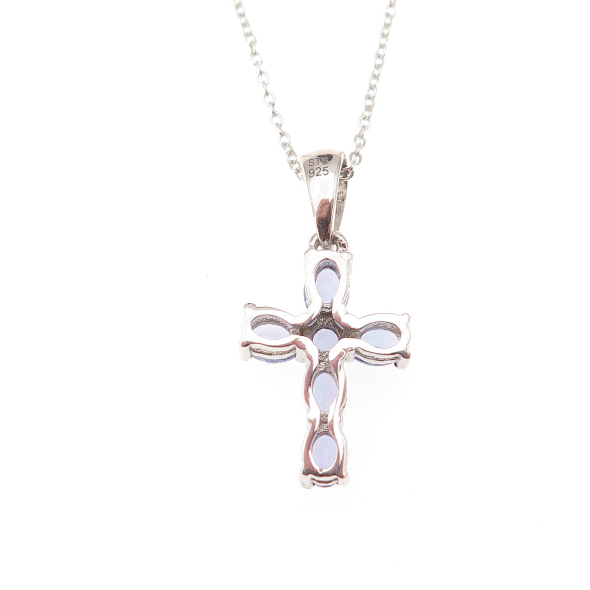 Chuck Clemency 925 Sterling Silver Real Tanzanite Cross Cable Chain Necklace 20"