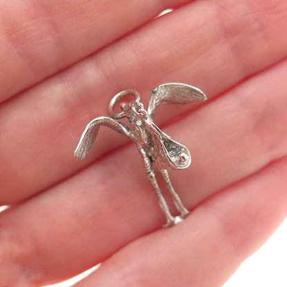 925 Sterling Silver Vintage Stork Delivering Baby 3D Mini Charm Pendant