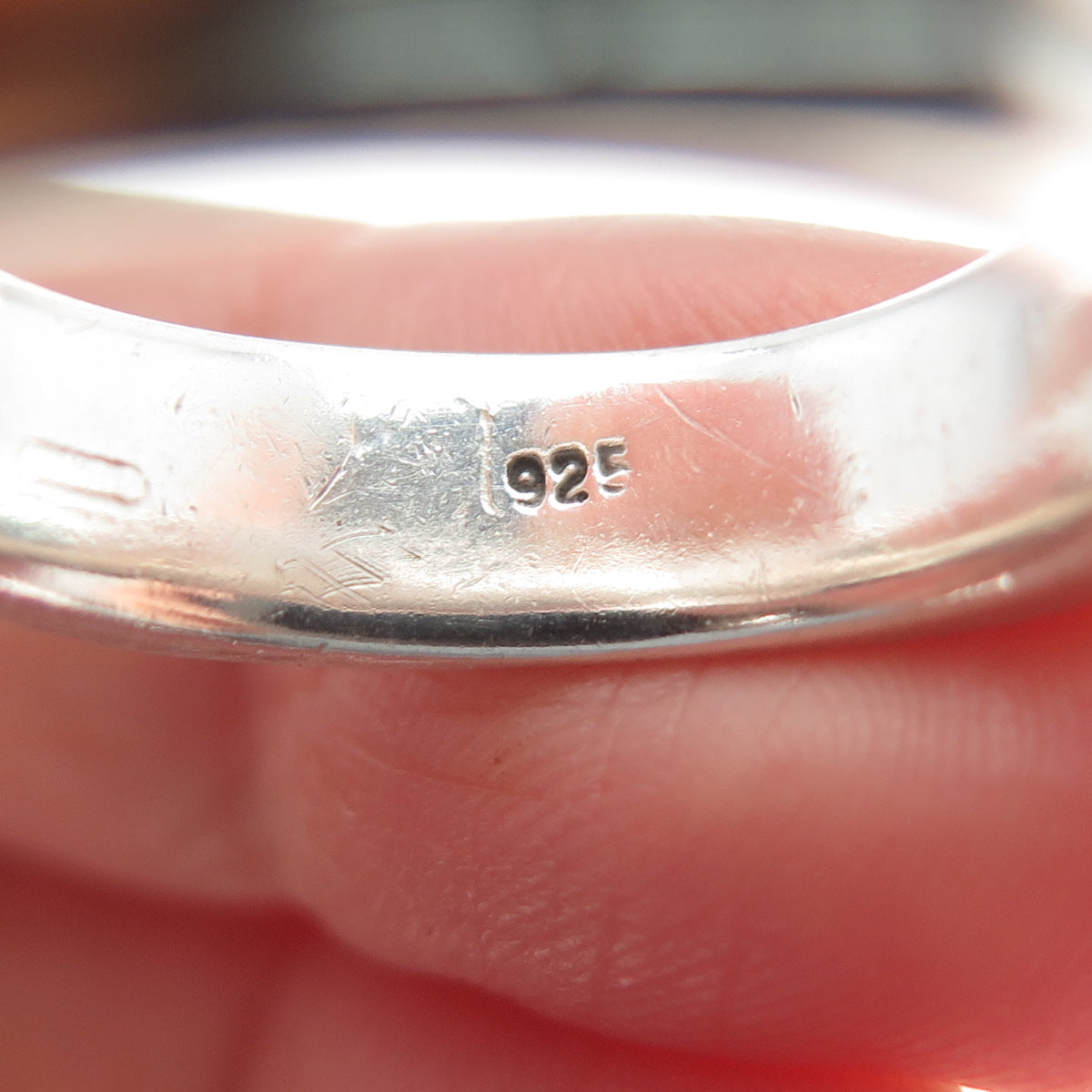 925 Sterling Silver Vintage Modernist Oxidized Lined Band Ring Size 9.25
