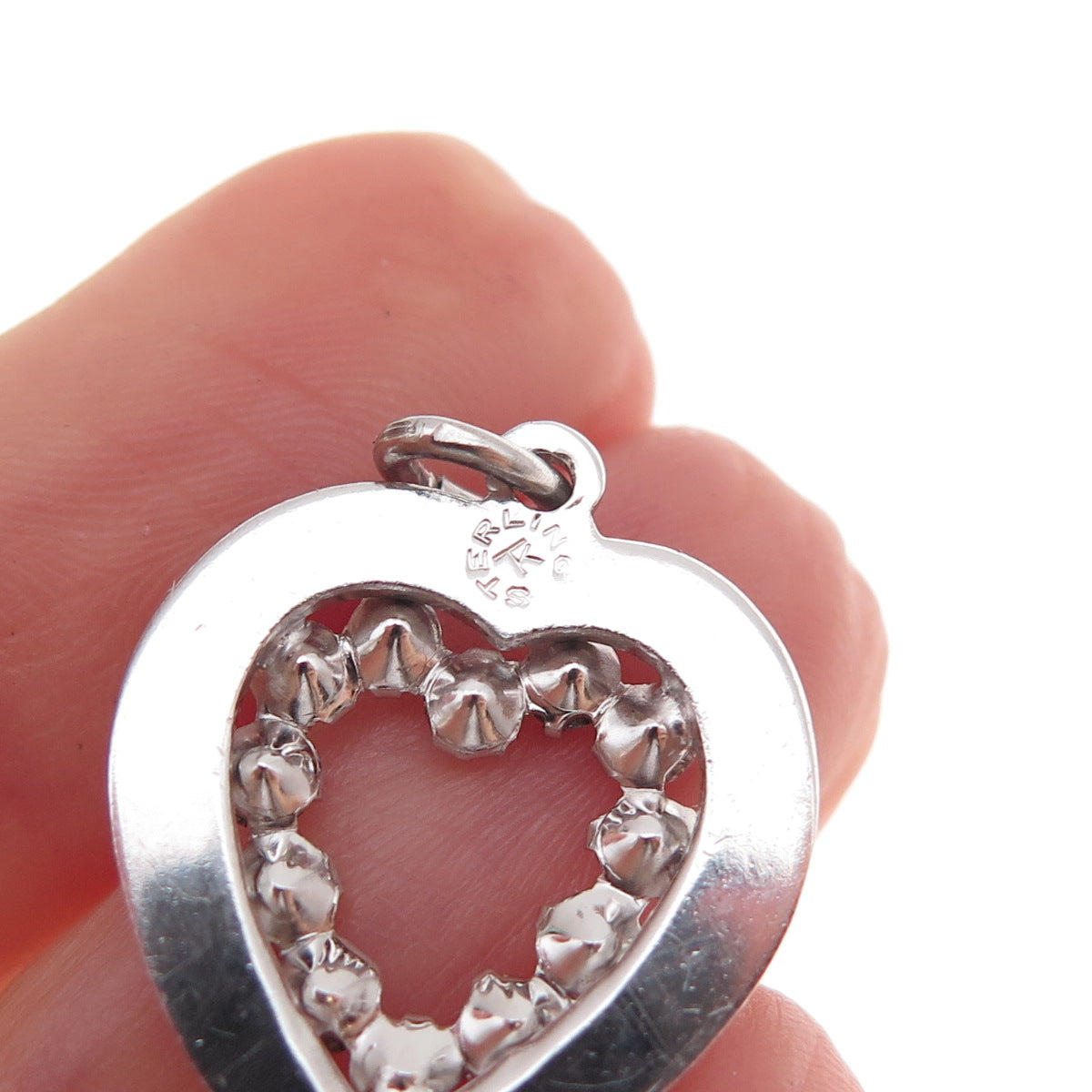 Tru-Kay 925 Sterling Silver Antique Art Deco Rhinestone Heart Charm Pendant