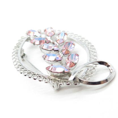 STAR-ART 925 Sterling Silver Antique Art Deco Pink Rhinestone Pin Brooch