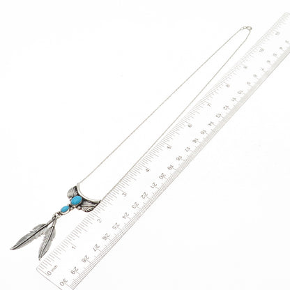 Benjamin James Navajo Old Pawn Sterling Vintage Turquoise Feather Necklace 18"