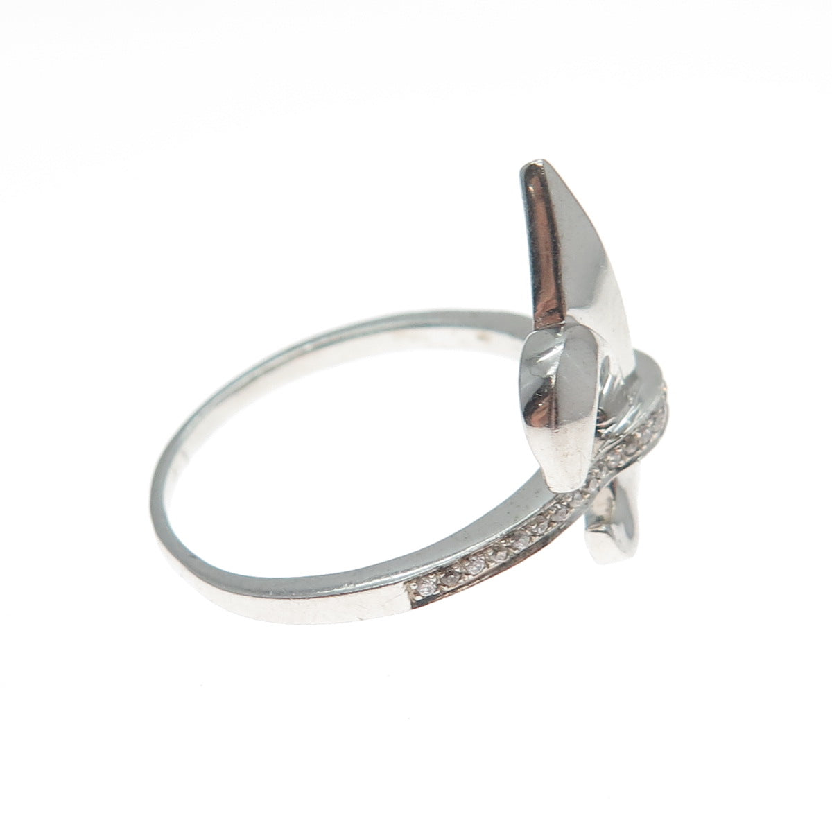 925 Sterling Silver Round-Cut Shaped C Z Fleur-de-Lis Ring Size 8.5