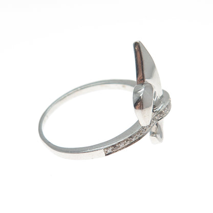 925 Sterling Silver Round-Cut Shaped C Z Fleur-de-Lis Ring Size 8.5