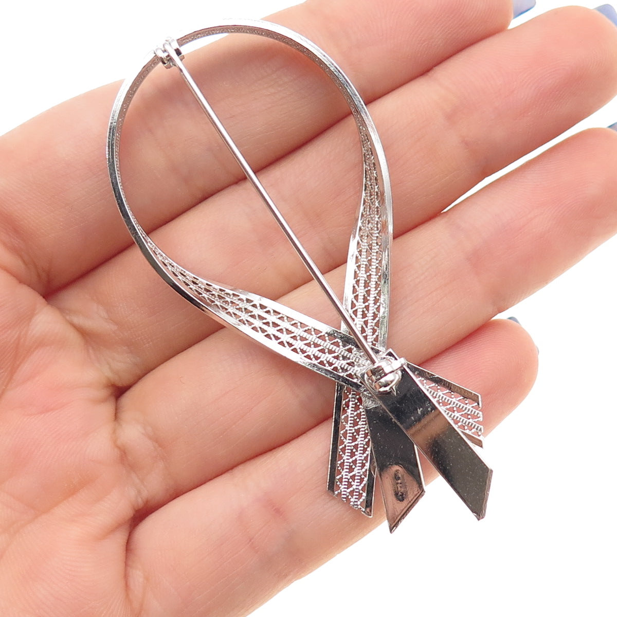 925 Sterling Silver Antique Art Deco Ribbon Filigree Pin Brooch