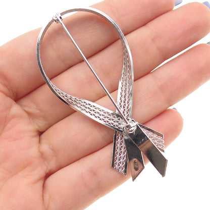 925 Sterling Silver Antique Art Deco Ribbon Filigree Pin Brooch