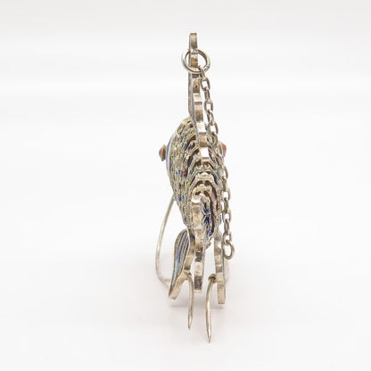 925 Sterling Silver Enamel Antique Chinese Koi Fish Articulated Chatelaine Fob