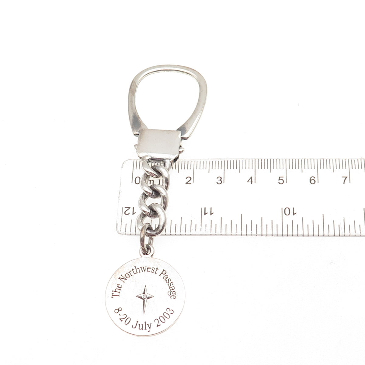 RINGWARE 925 Sterling Vintage Italy Real Diamond Northwest Passage Key Fob Chain