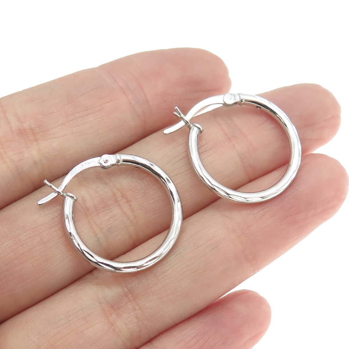 925 Sterling Silver Etched Tube Hoop Earrings