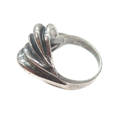 925 Sterling Silver Vintage Modernist Ribbed Dome Oxidized Ring Size 8.25
