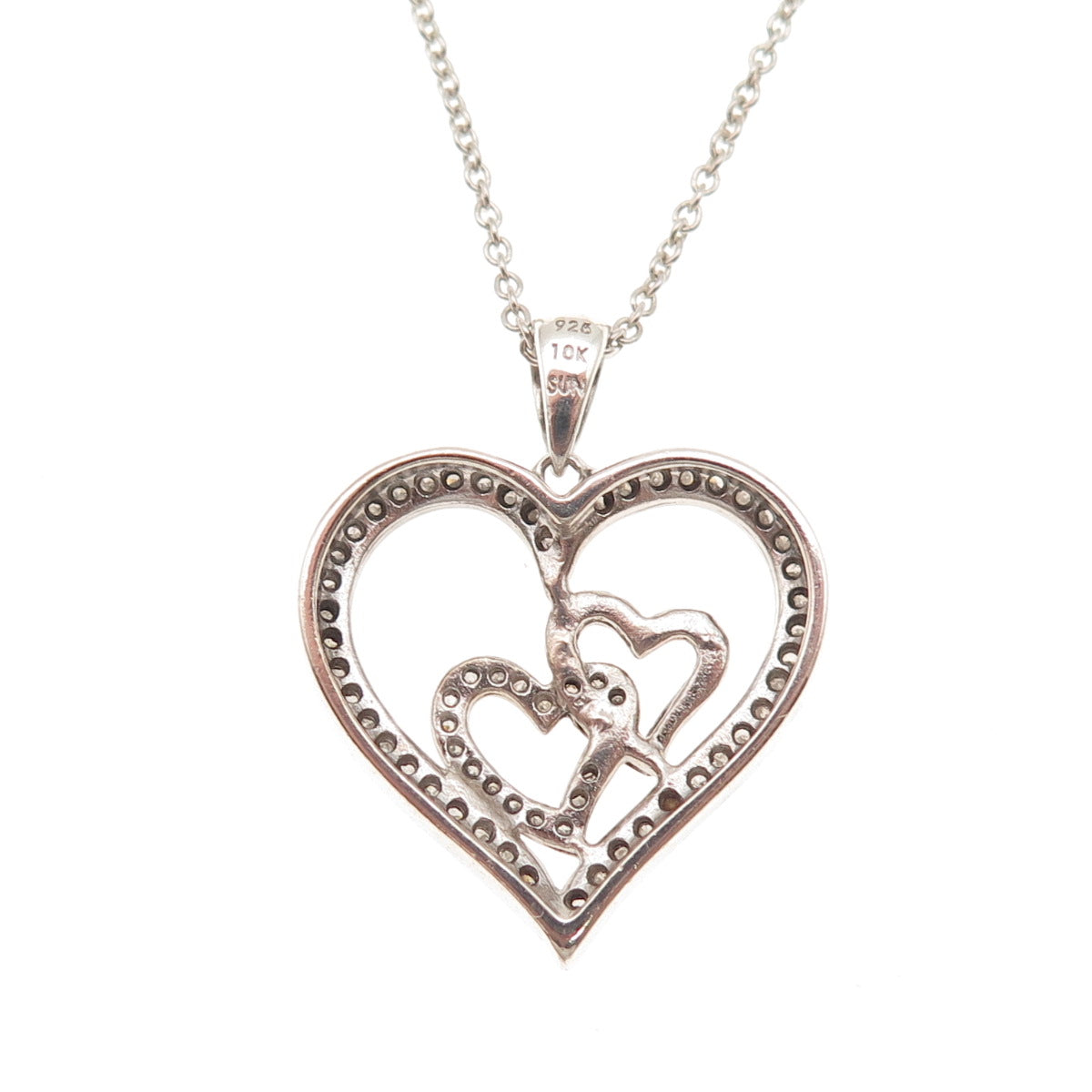 Sun 925 Sterling Silver 10K Gold Real Diamond Heart Cable Chain Necklace 18"